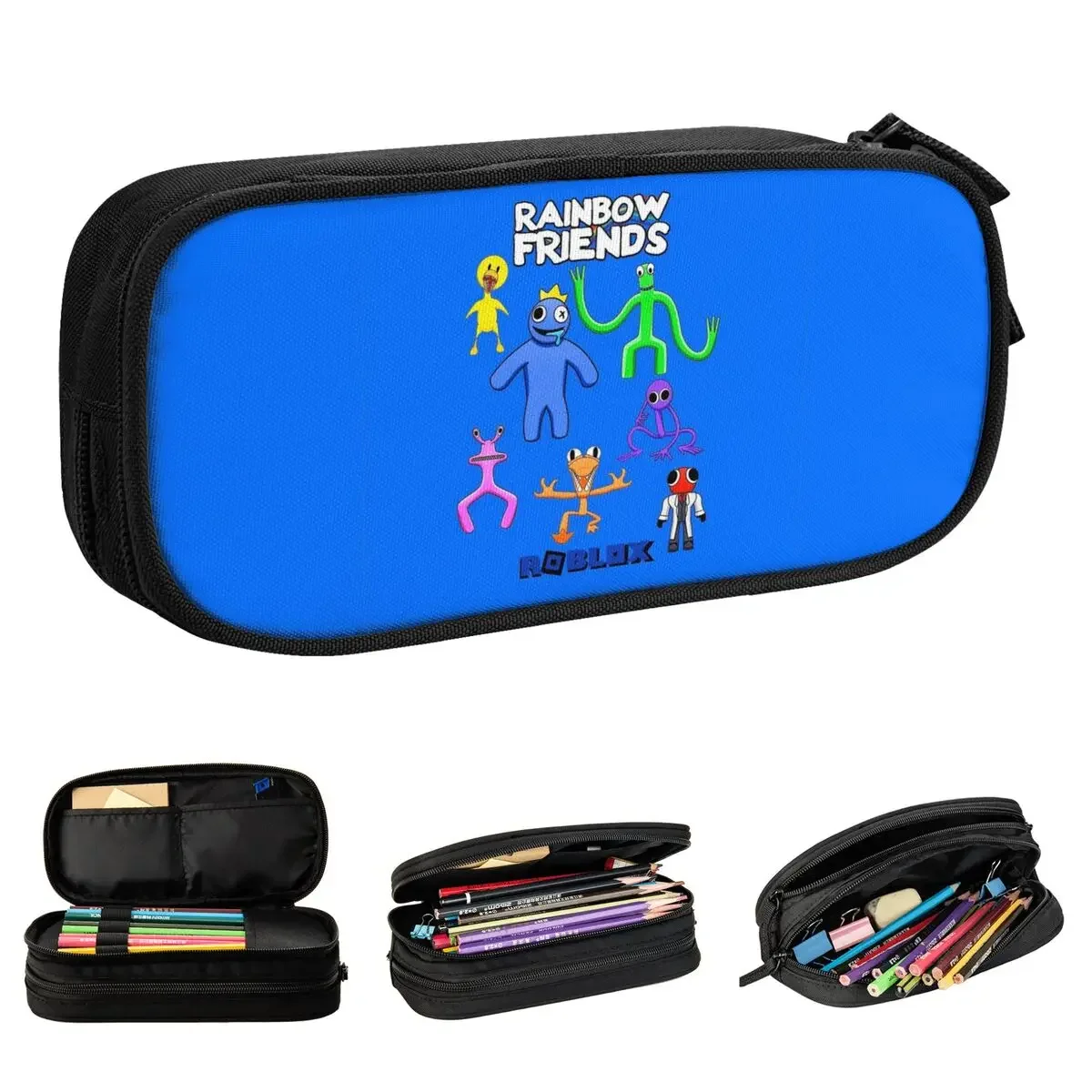 Grande Material Escolar Zipper Pencil Pouch, Azul Rainbow Friends Pencil Case, Jogo Criativo de Monstros, Pen Holder Bags para Estudante