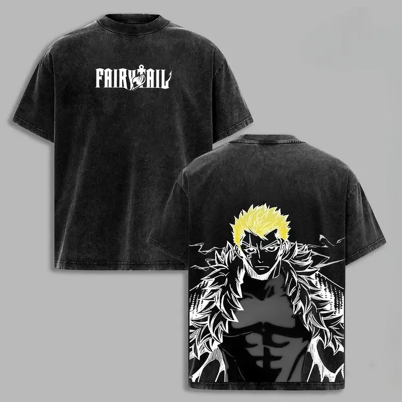 

Japan Anime Fairy Tail Laxus Dreyar Graphic T-shirt Vintage Washed Oversized T Shirt Men Women Clothing Washed Vintage Loose tee