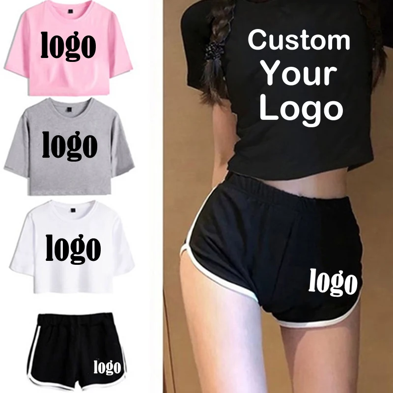 

Women's Crop Top T-shirt And Shorts 2 Pieces Suit Casual Short Sleeve Pinted Tracksuit Cropped T Shirts Summer Suit