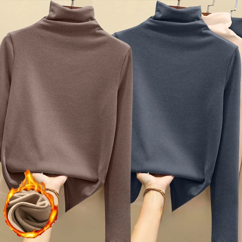 Golf Wear Luxury Clothing Thermal Fleece Undershirt Women\'s Turtleneck Solid Casual Thickened T-Shirt Classic Winter Warm Top