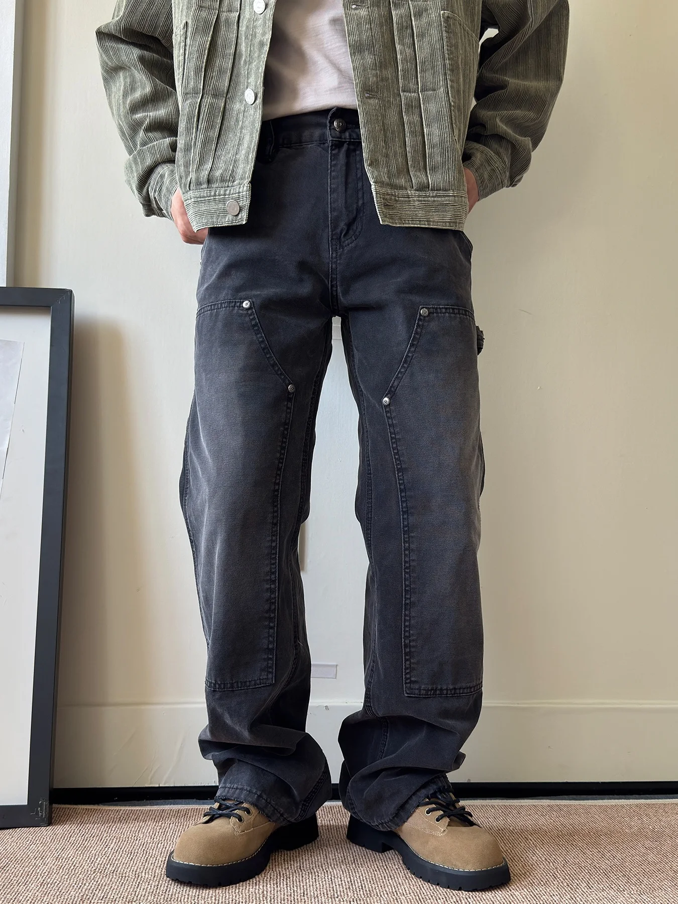 

Мужские рабочие джинсы в американском ретро-стиле, прямые брюки из чистого хлопка, осенне-зимняя новинка, длинные брюки, повседневные, удобные