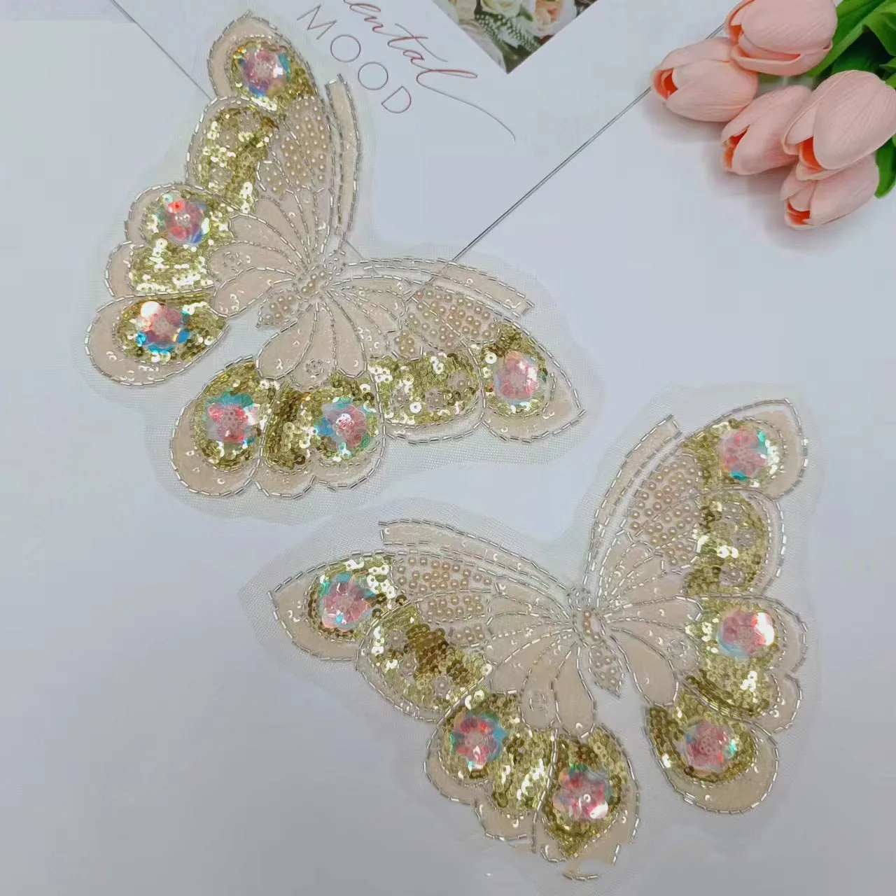 New Color Pearl Sequin Beaded Butterfly Dress Applique