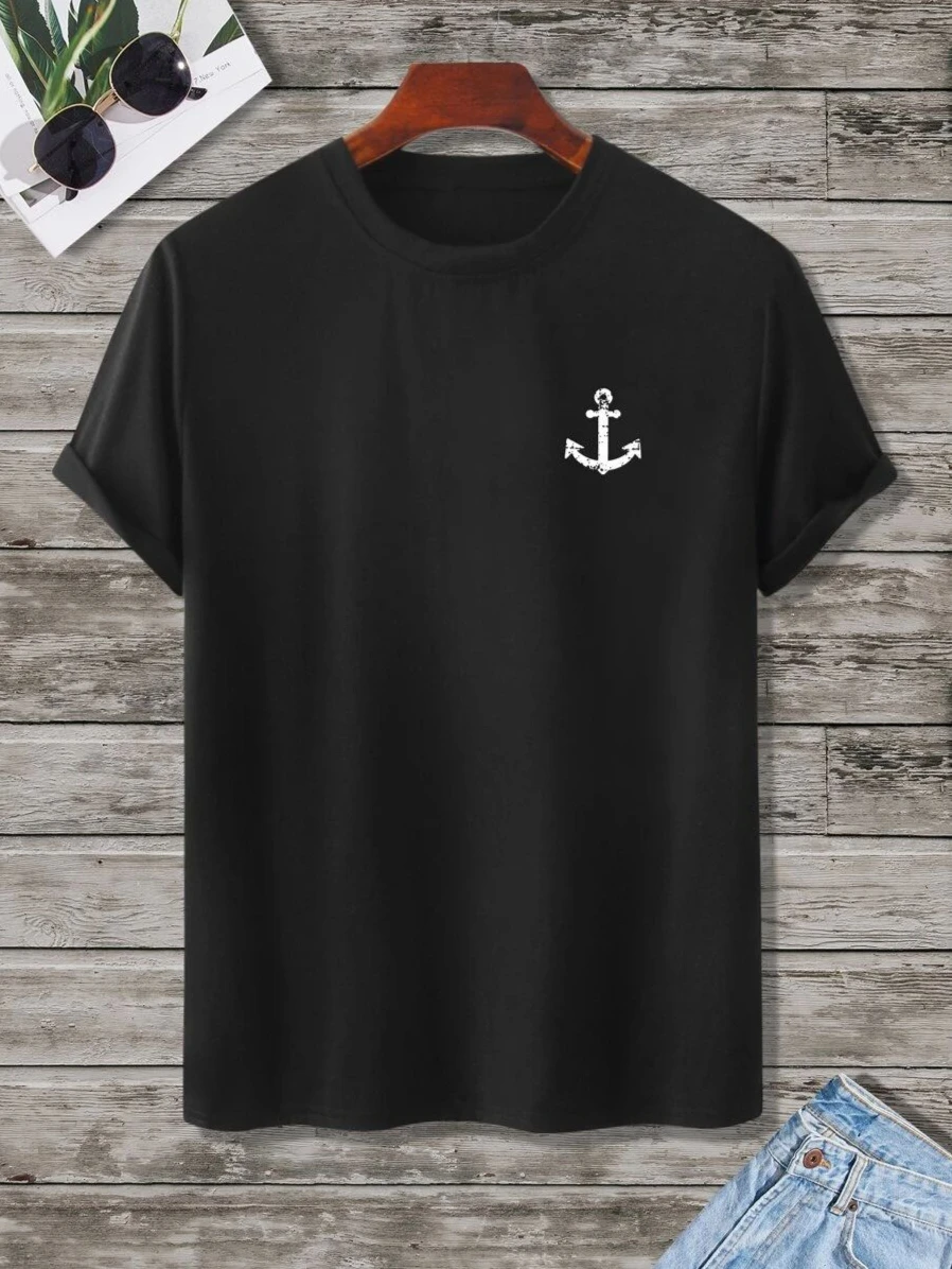 Men s T-shirt Short Sleeve Graphic T-shirt Anchor Print 2024 Summer New Men s Loose Casual T-shirt Short Sleeve