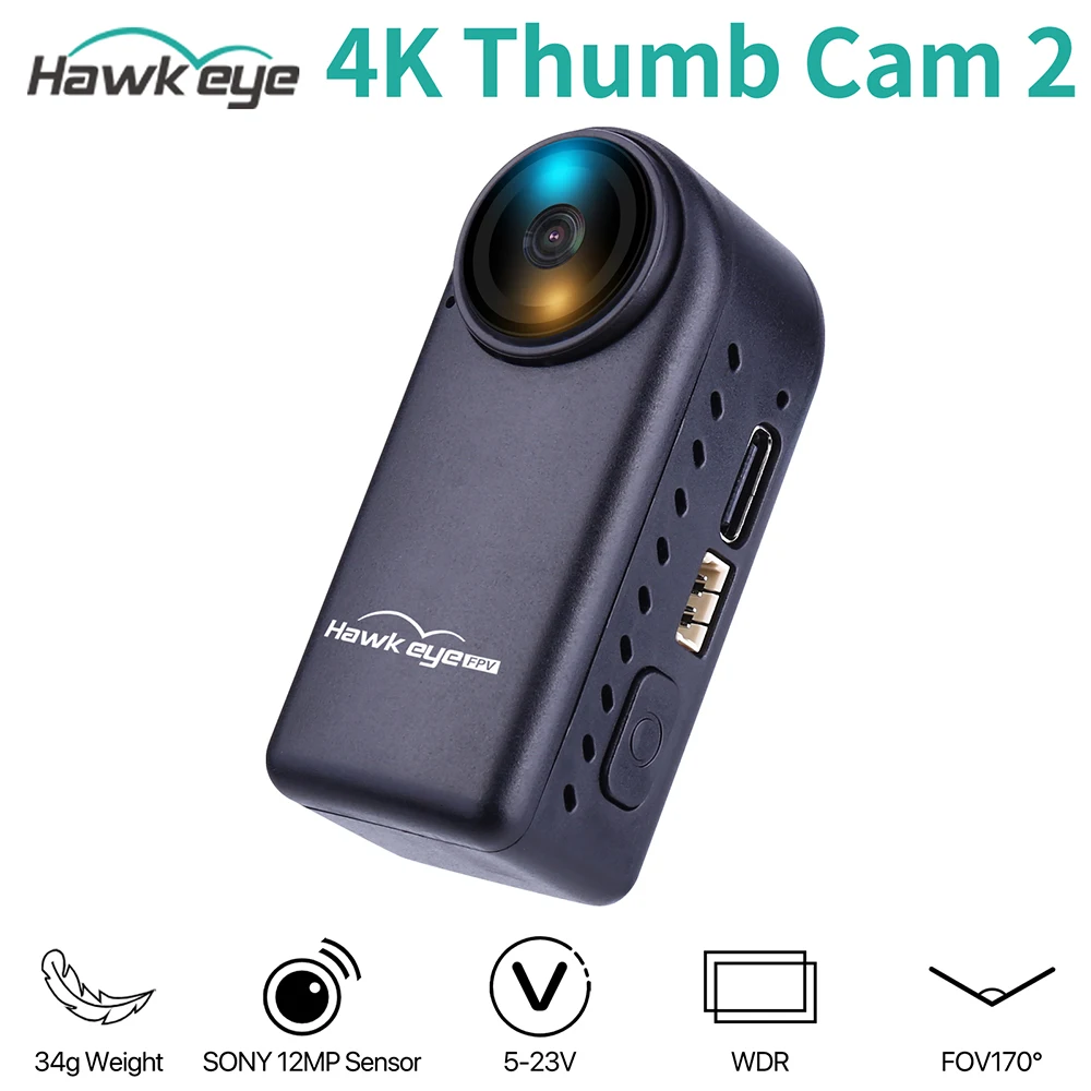 Hawkeye 4K Thumb Cam 2 FPV Camera HD 12MP NTSC/PAL FOV170 with Gyroflow for FPV Drone