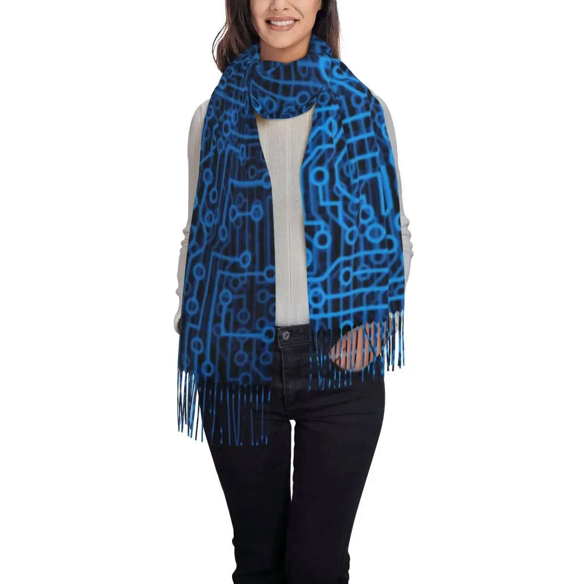 Large Reboot Blue Computer Board Scarves Winter Fall Thick Warm Tassel Shawl Wraps Cpu Science Hacker Programmer Scarf