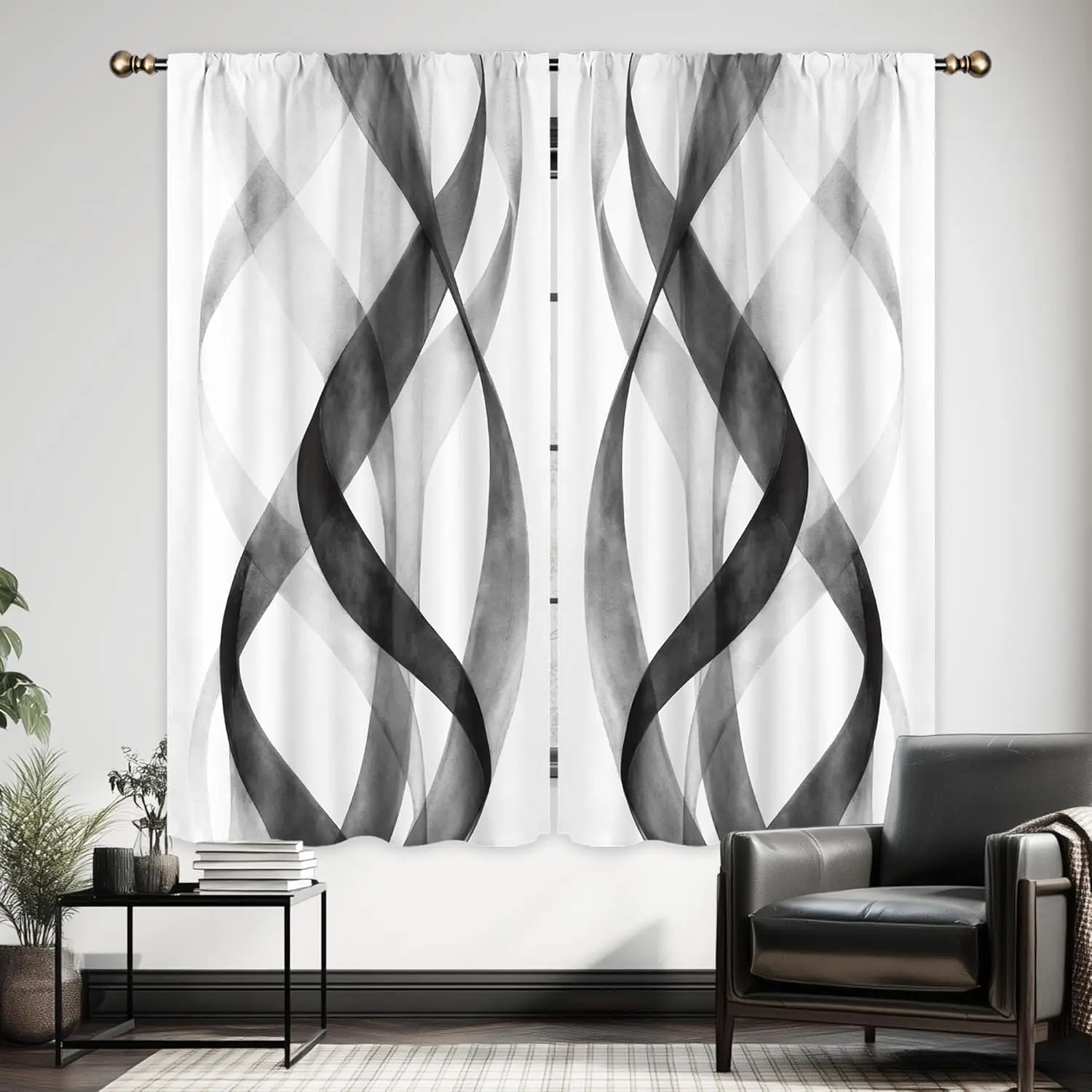 LIGHTINHOME Black Striped Curtains 42Wx63H Inch Abstract Geometric Modern Gray Spiral Minimalist Simple Contemporary 2 Panels