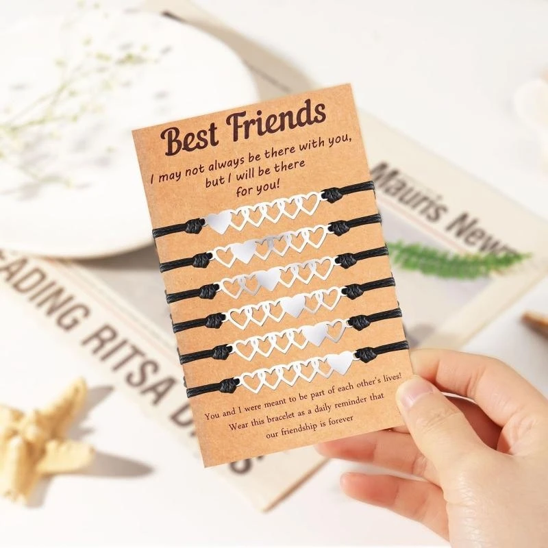  6x Promise Bracelet Matching Promise Bracelet Hollow Heart Friendship Bracelet Jewelry Gift for Mother Daughter Family