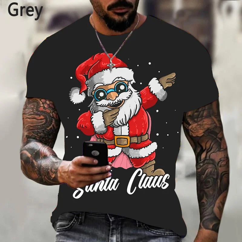 Santa Claus 3D printed men's T-shirt fashionable Christmas gift men's round neck cut short sleeved ige enlarged hip-hop clothing