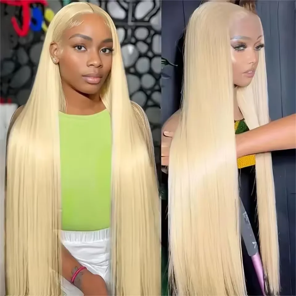 

36 Inches 613 Blonde Straight Transparent Lace Front Wig Human Hair 200 Density 13x6 HD Lace Frontal Wig For Women