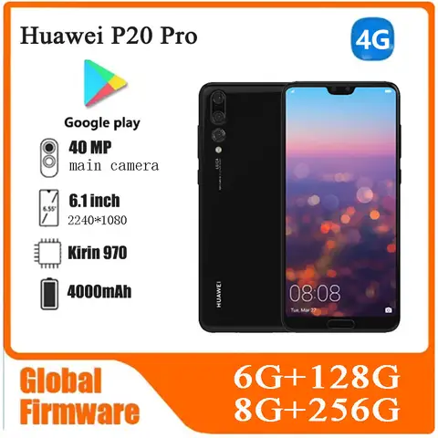 HUAWEI P20 Pro 4g 스마트폰 Kirin 970 Store 6.1인치 40MP+24MP 카메라 4000mAh 전체 화면 잠금 해제 중고 전화