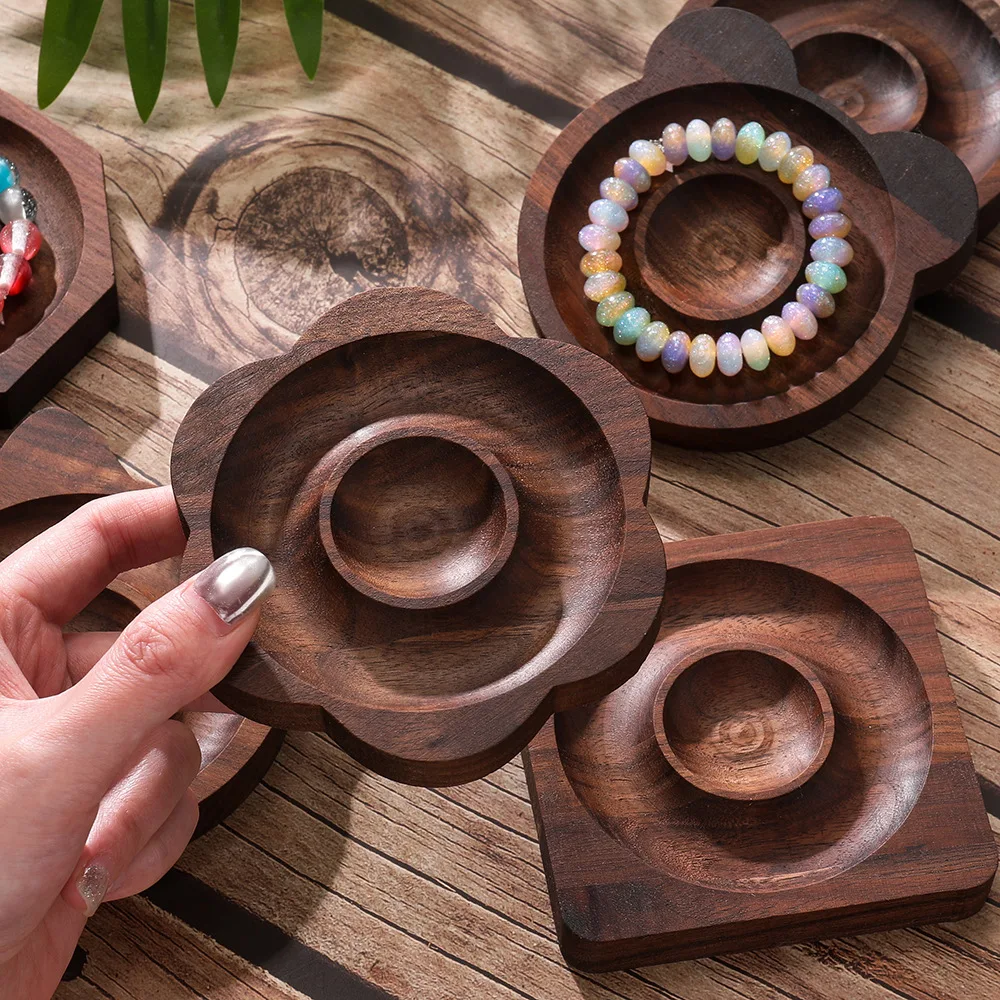 Integrated Solid Walnut Bead Design Tray Bracelet Bangle Stringing Plate DIY Jewelry Desktop Storage Display Organizer