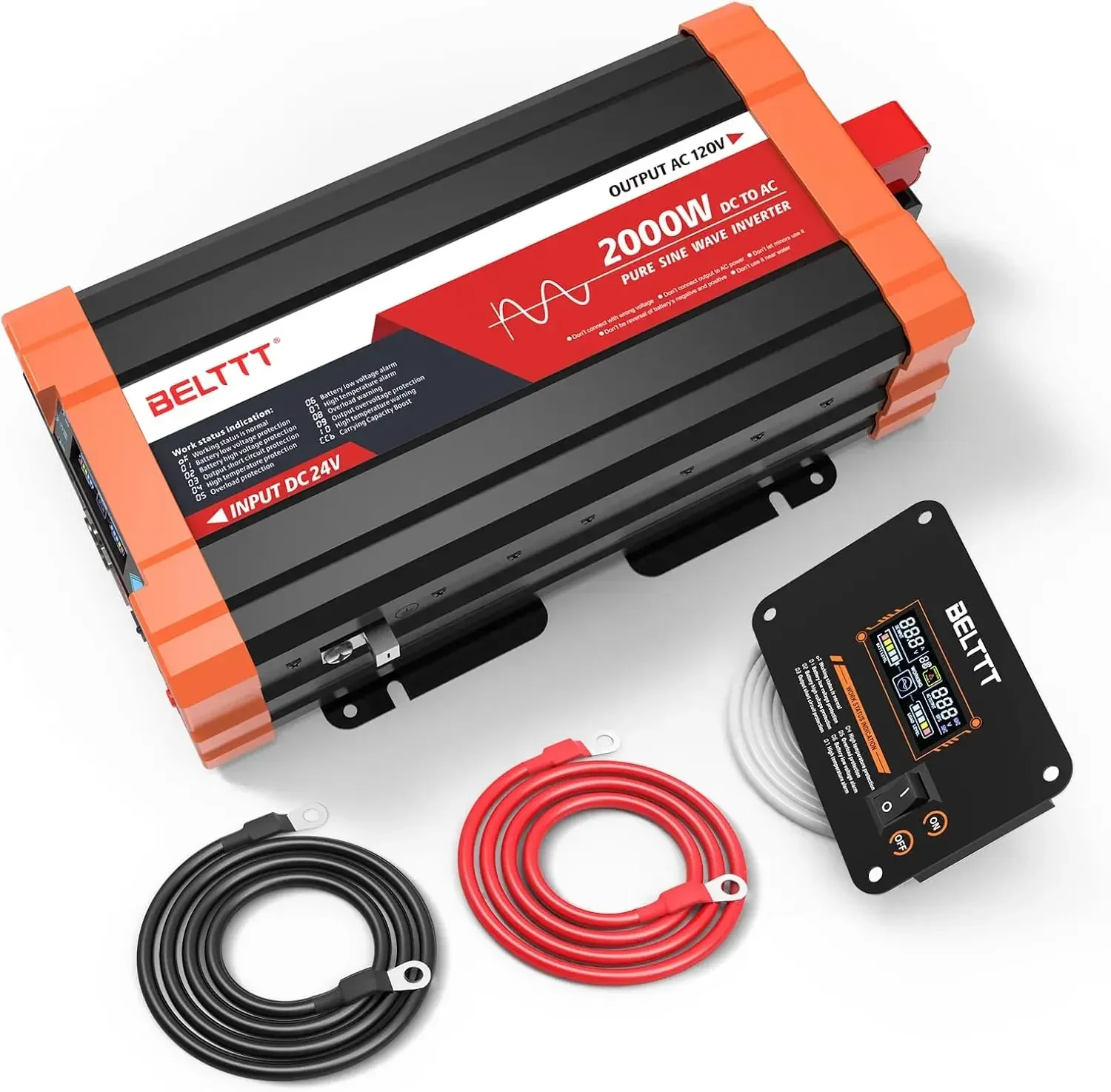 2000W 24V Inverter Pure Sine Wave Inverter 24V DC to 120V AC for Solar, Off-Grid, RV, Truck,Power Inverter, Dual AC and 20A Sock