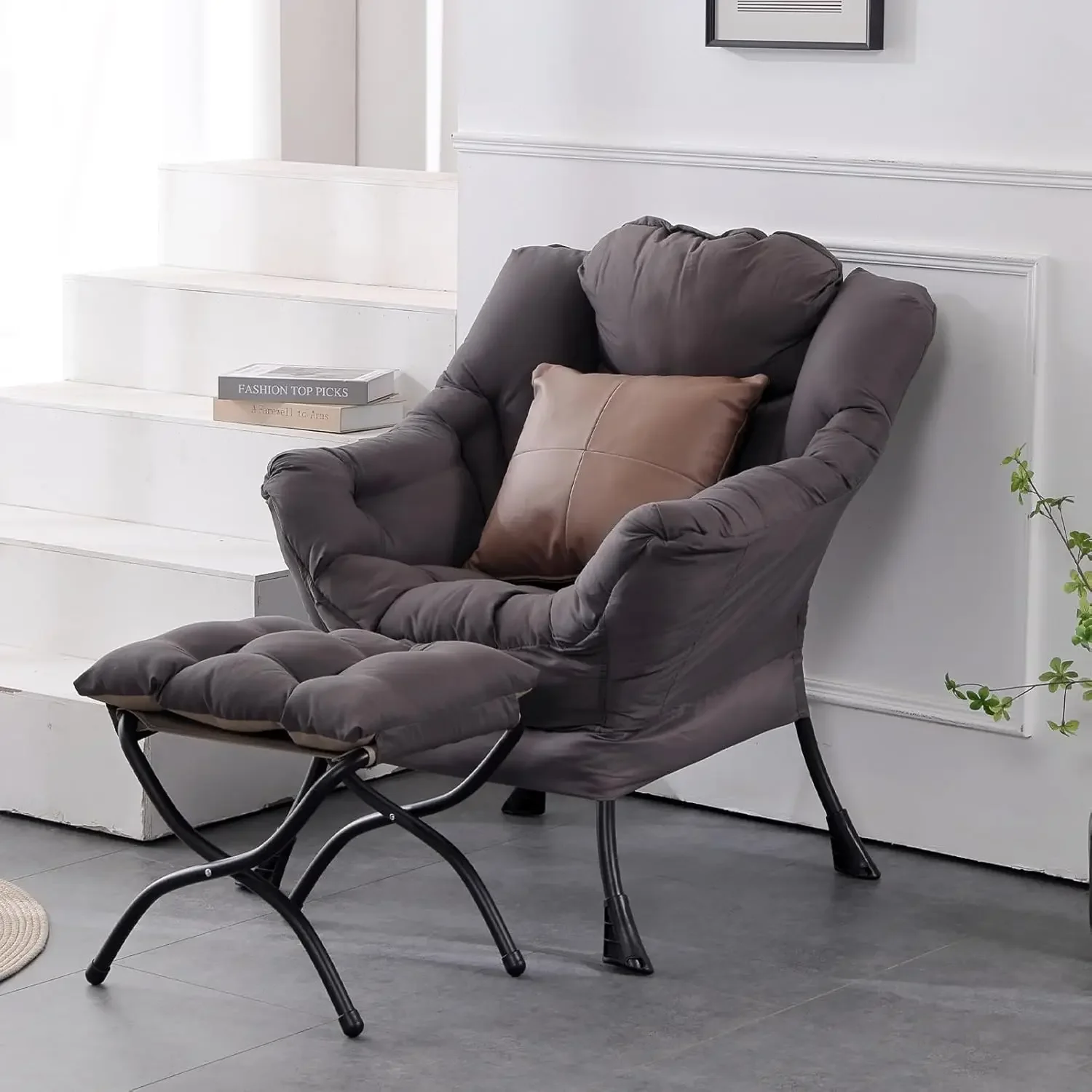 AccentChair moderna com otomano, lounge contemporâneo, sofás de lazer com braços, sofá dobrável