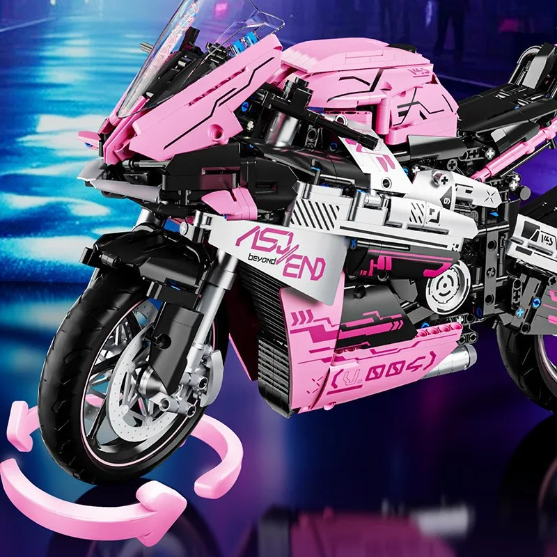 متوفر MOC التكنولوجيا العالية التقنية 1:5 الوردي دراجة نارية اللبنات قاطرة الطوب نموذج لعب للبنين هدية الكريسماس مجموعة