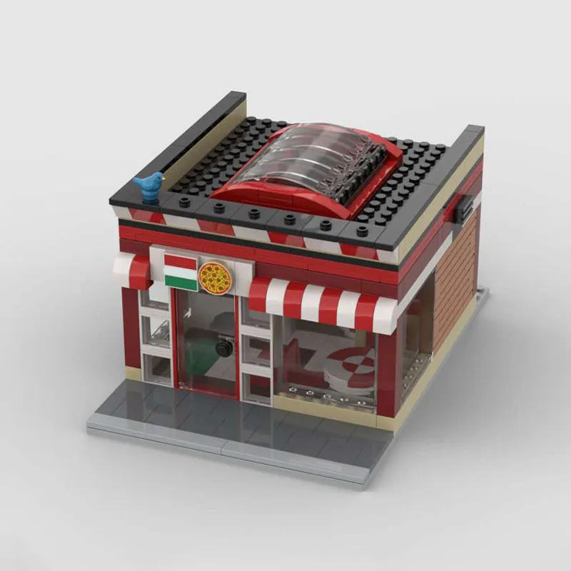 424 pçs moc pequena pizza restaurante blocos de construção educacional trem brinquedo crianças presente aniversário haste aprendizagem
