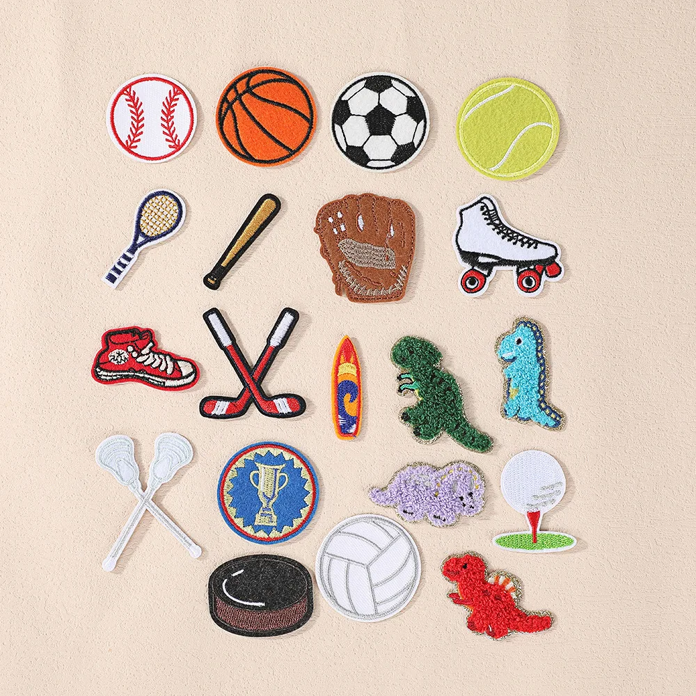 20pcs Ball Chenille Sticker Patches Sports Baseball Golf Soccer Patches Stick on Embroidered DIY Accessory for Clothes Bag