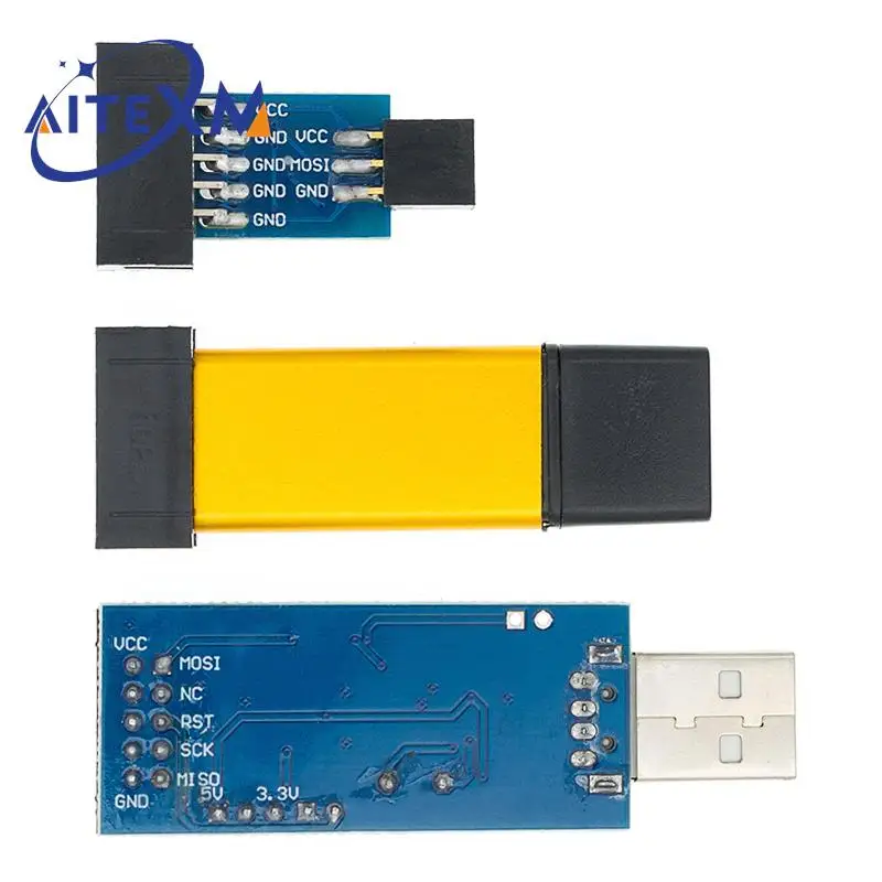 USBASP USBISP AVR Programmer USB ATMEGA8 ATMEGA128 ATtiny/CAN/PWM 10Pin Wire Module DIY + 10Pin To 6 Pin Adapter Board Shell