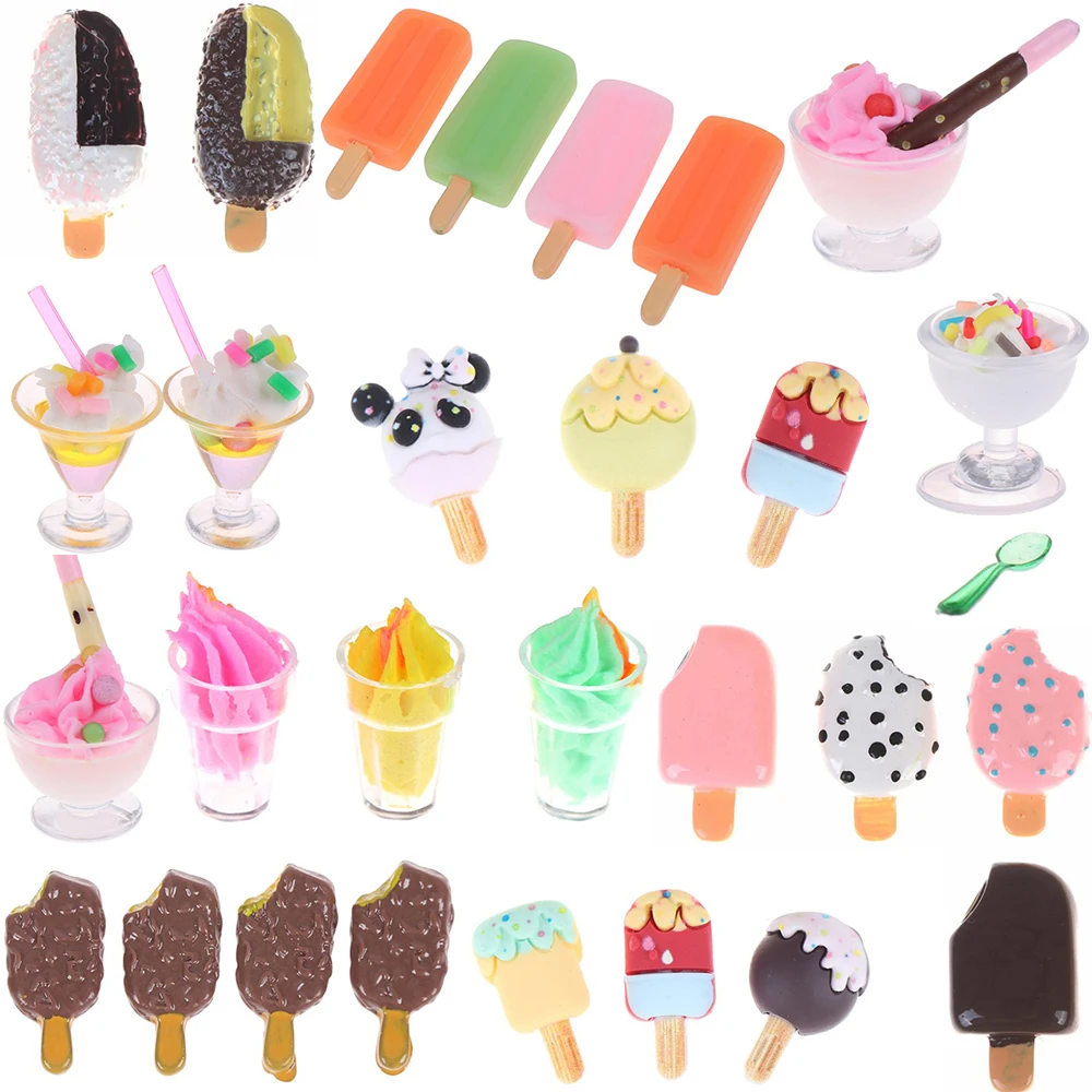 1-5pcs Mini Dollhouse Miniature Pretend Toy Mini Soft Ice Cream Cups Spoon Bar Ice-lolly Simulation Food For Dolls Accessories