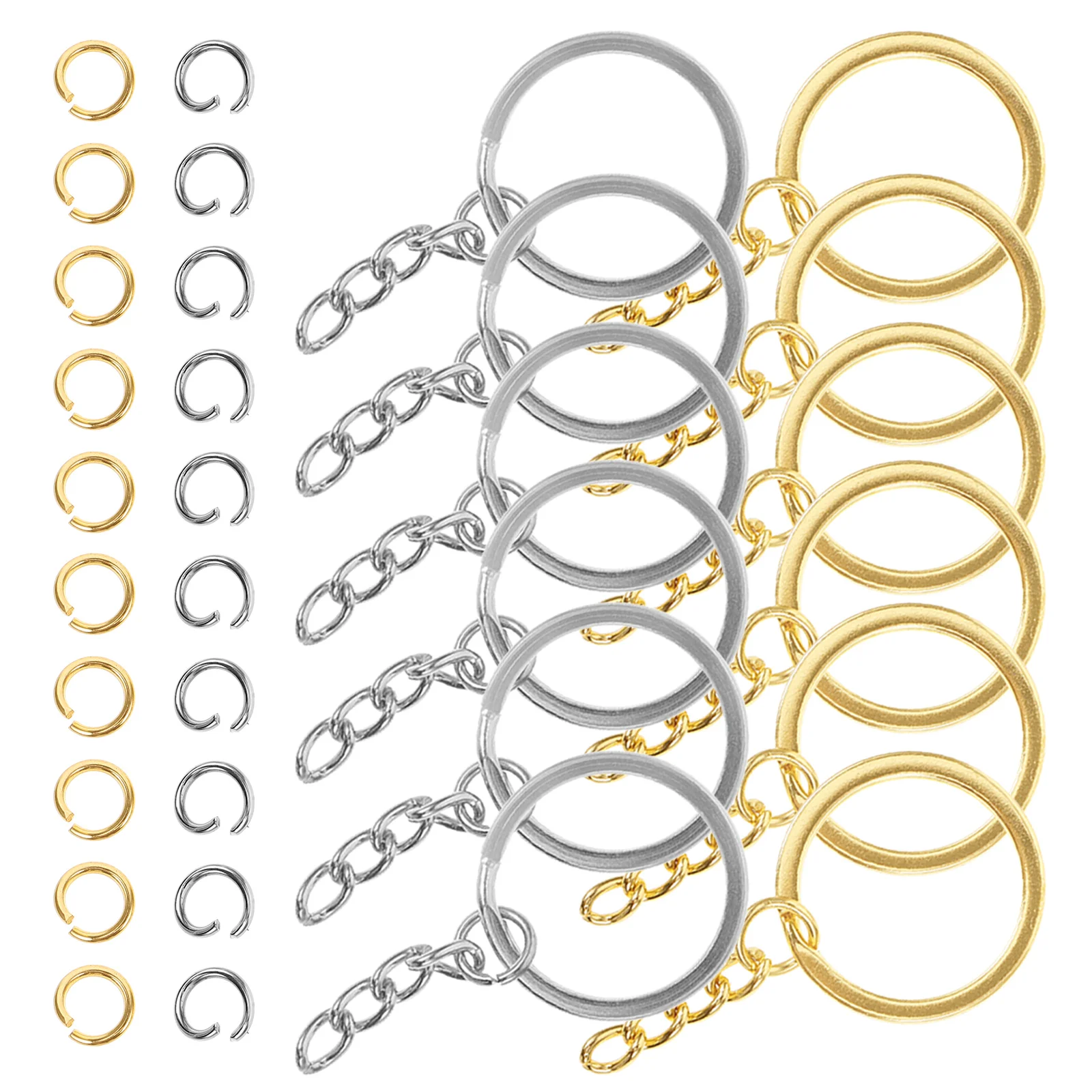 

50pcs Golden Keychain with Link Chains Flat Ring Keyring Kit for Crafting Metal DIY Supplies Jewelry Accessories