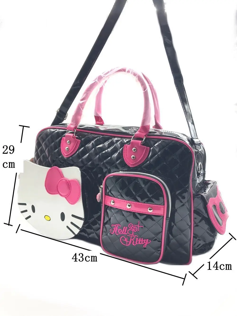 Hello Kitty Kawaii Sanrio Y2k High Capacity Handbag Messenger Bag Cartoon Pu Bright Surface Travel Bag Girls Fashion Travel Bag