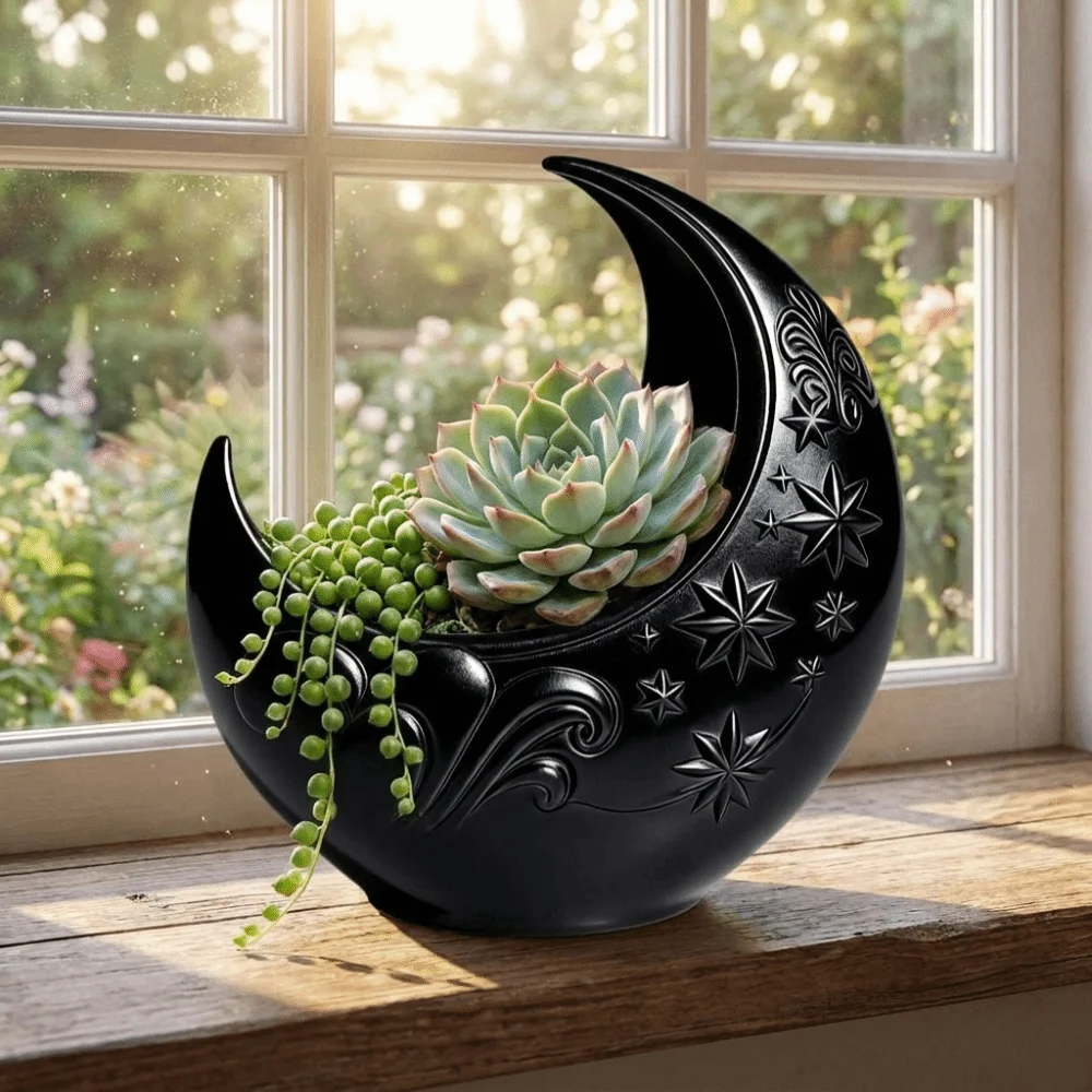 Embossed Star Pattern Crescent Moon Flower Pot Plastic Decorative Jewelry Storage Tray 3D Printing Moon Shaped Storage Box