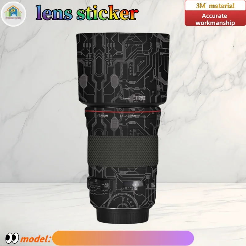 EF135F2 لكانون EF135mm F2 ملصق عدسة الكاميرا ، الجلد DIY ، طبقة رقيقة واقية مقاومة للاهتراء الخياطة الدقيقة