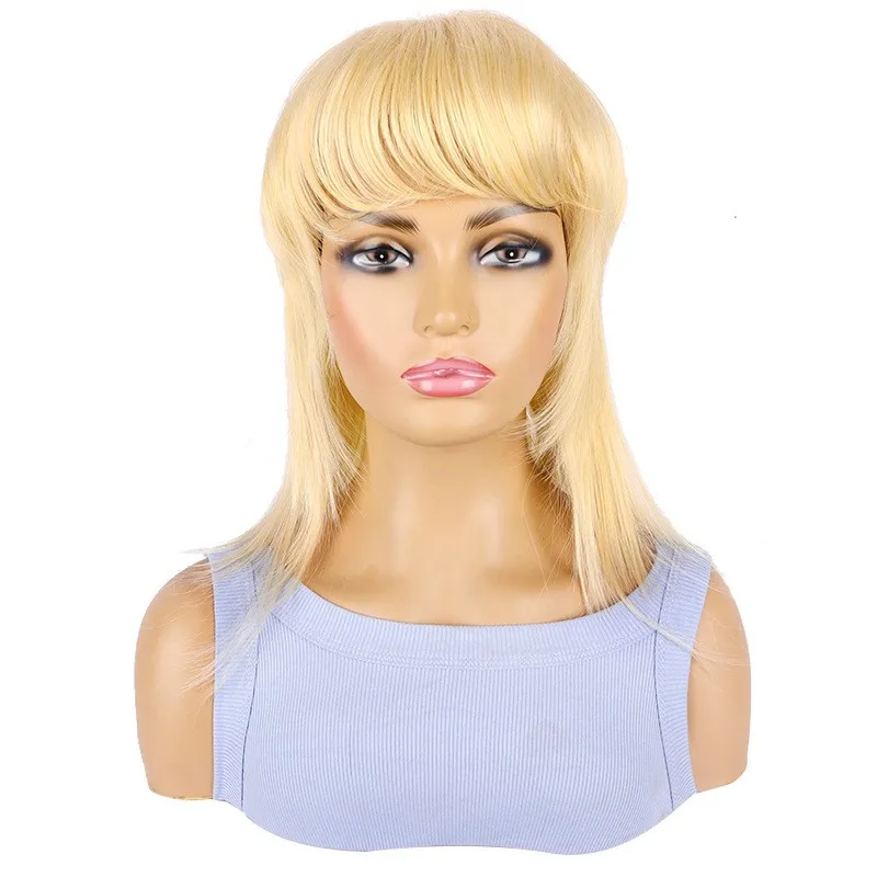 

Women's Wig Mid-Length Straight Hair Wigs Ladies Golden Party Full Wig+Wig Cap