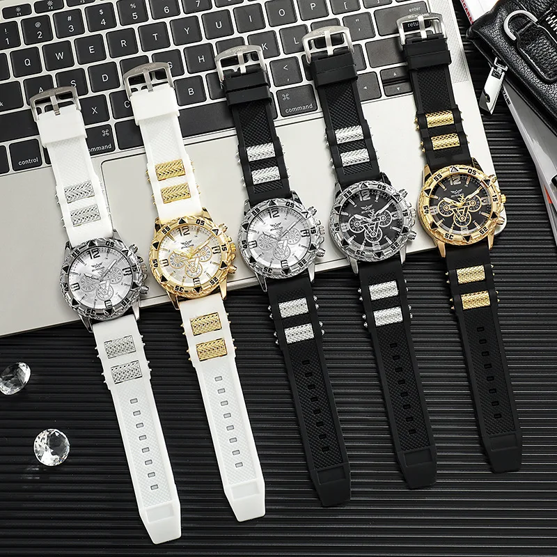 패션 럭셔리 남성용 쿼츠 시계 비즈니스 캐주얼 실리콘 스트랩 남성용 손목시계 가족 친구 생일 선물