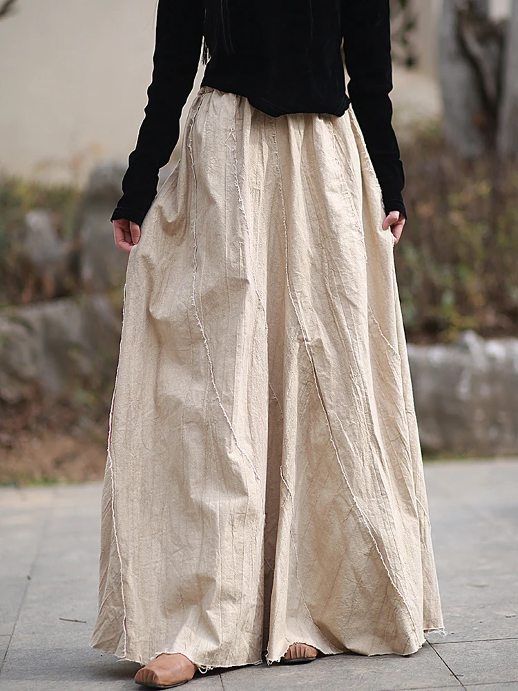 

Women Cotton Linen Long Skirt New 2025 Spring Vintage Style Plain Color Loose Female High Waist A-line Casual Skirts