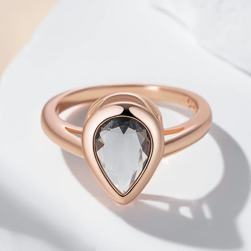 Kinel Hot Grey Crystal Water Drop Rings For Women Fashion 585 Rose Gold Color With Natural Zircon High Quality Daily Jewelry