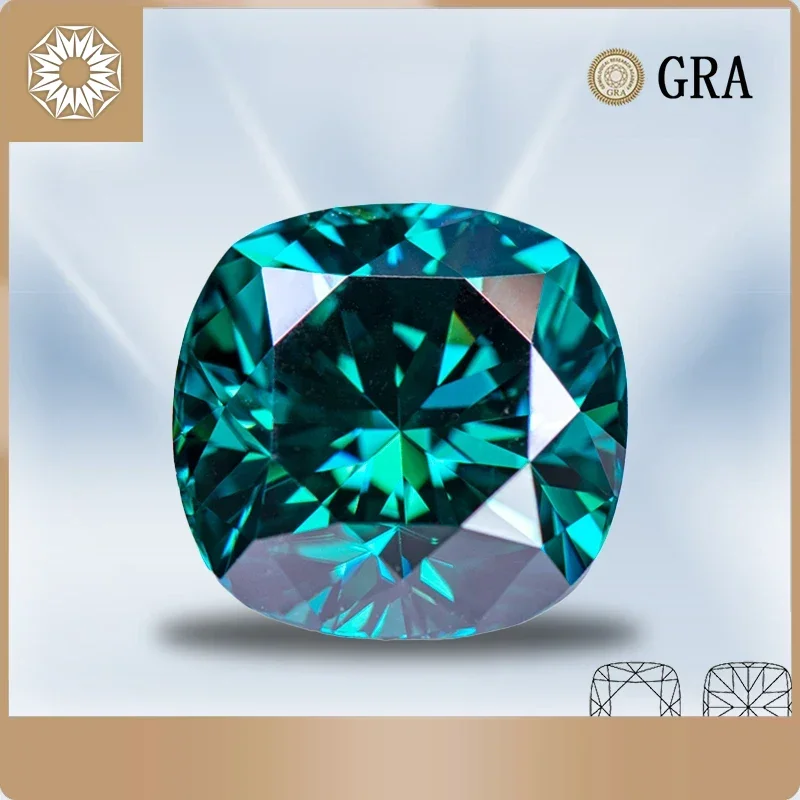 Moissanite Stone Primary Colours Emerald Green Color Cushion Cut Lab Grow Diamond Wholesale Gemstones with GRA Certifies