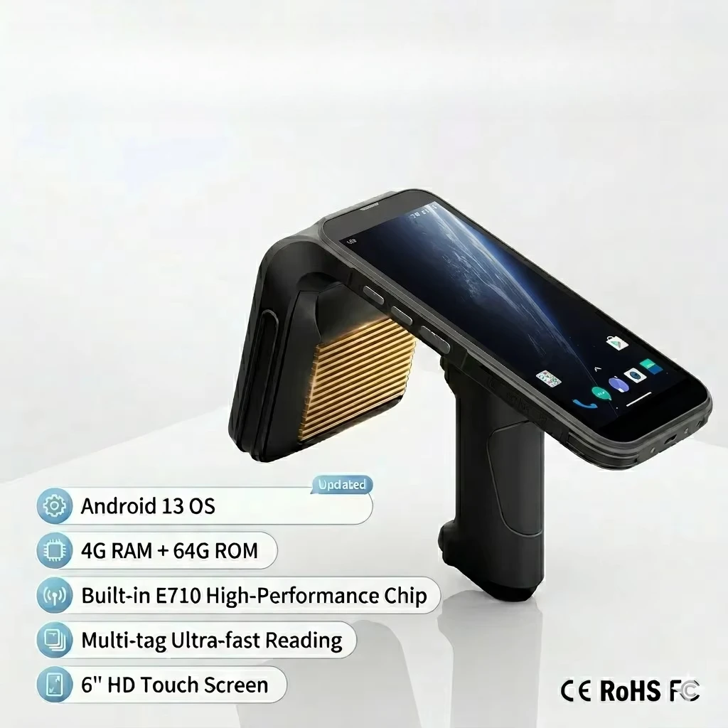 Rugged C5 UHF RFID Handheld Reader Android 13 6Inch Display Screen 2D Barcode PDA Scanner Warehouse Management
