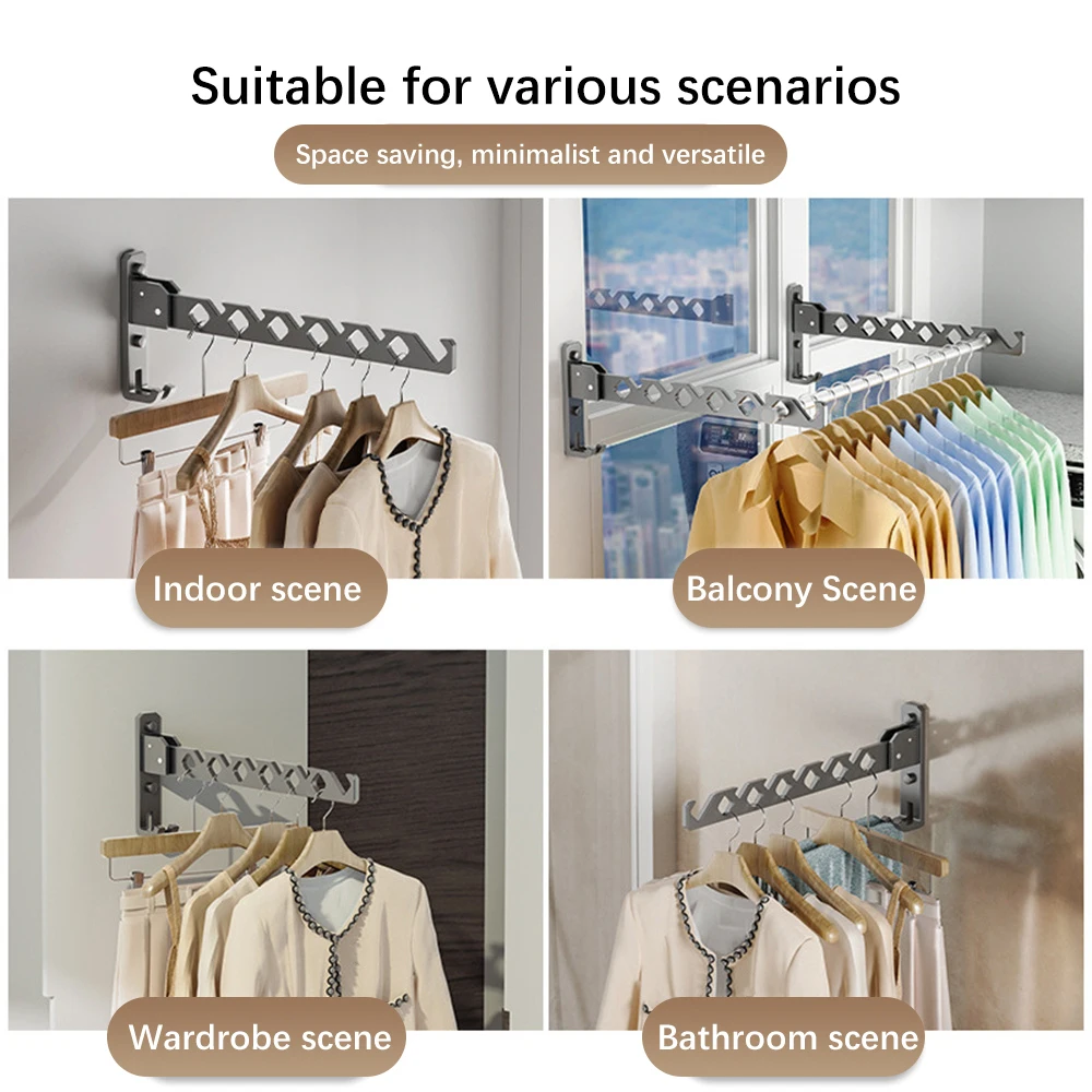 Wall -mounted Interior Drying Rod Balcony Folding Drying Rack Toilet Toilet Clothes Drying Rod Free Punching Drying Rod