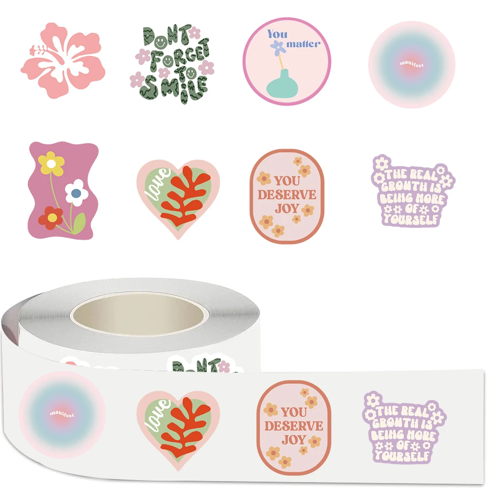 500Pcs Pink Aesthetic Danish Pastel Stickers Roll Cute Vintage Decor Vinyl Waterproof Stickers Scrapbook Diary Craft Toys Gift