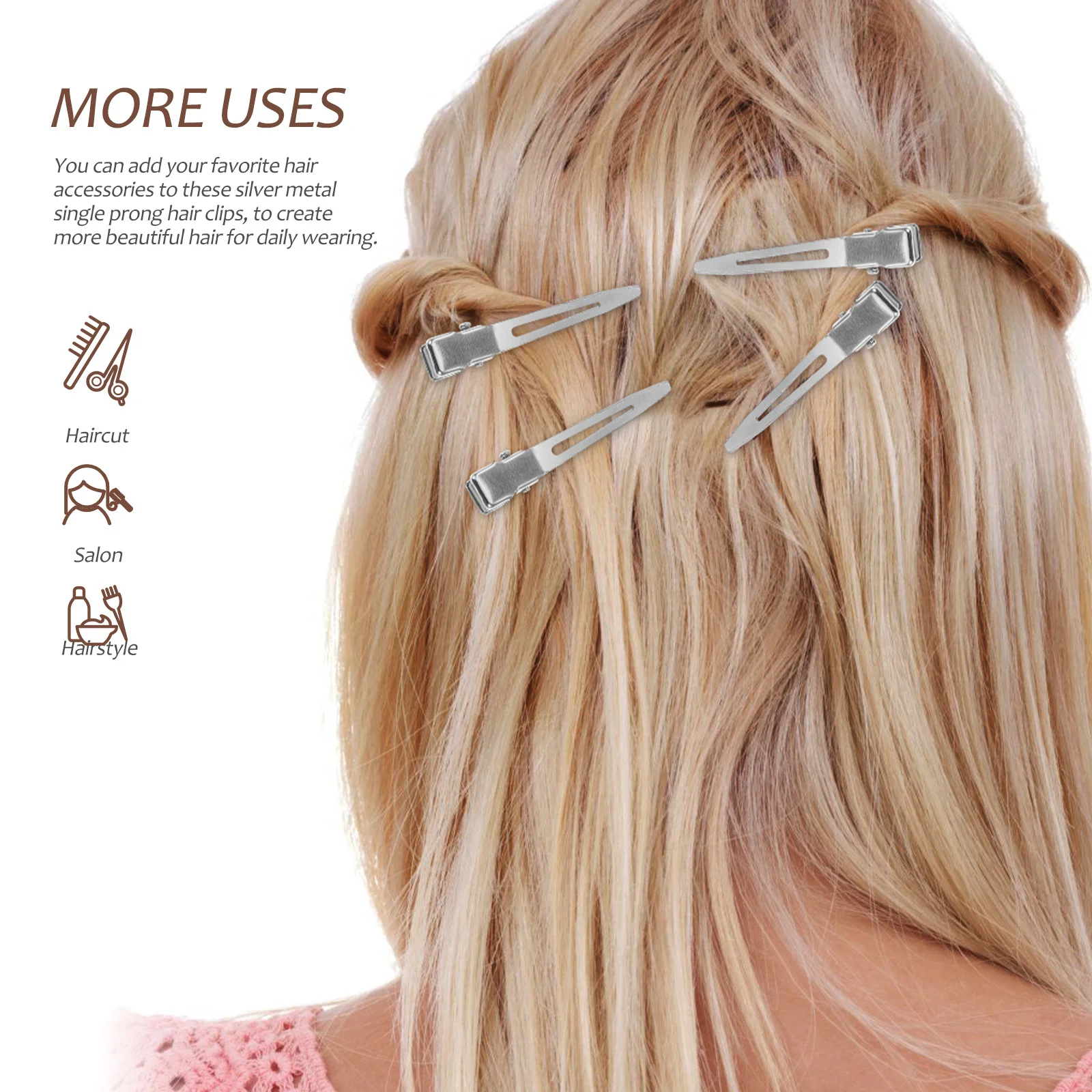

50pcs 45Mm Metal Alligator Clips Single Prong Hairpins No Teeth For Diy Hair Bow Accessories Nickel Plated Styling Tool For Hair