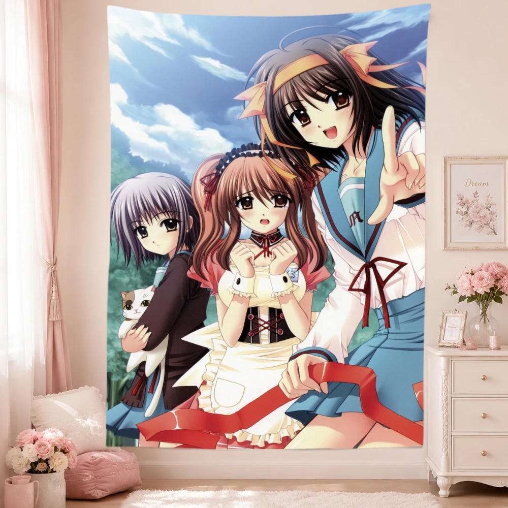 SOS club Tapestry Wall Hanging Anime Girls School Uniform Maid Outfit Cat Group Art Bedroom Dorm Home Decor Fans Gifts