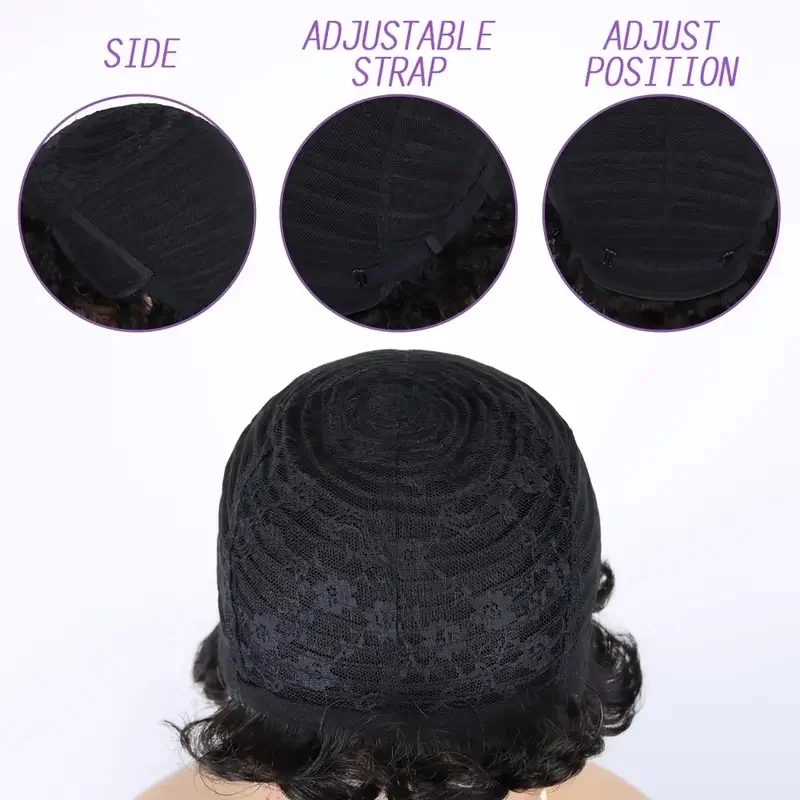 أحمر قصير الأفرو غريب مجعد عابث قطع الباروكات للنساء شعر الإنسان مجعد موجة كامل آلة صنع شعر مستعار #5