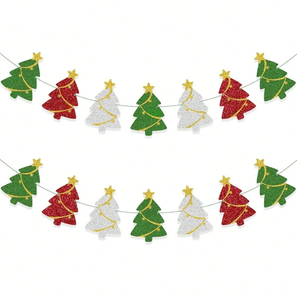 Christmas Tree Banner Garland, Xmas Hanging Decorations for Holiday Ornament
