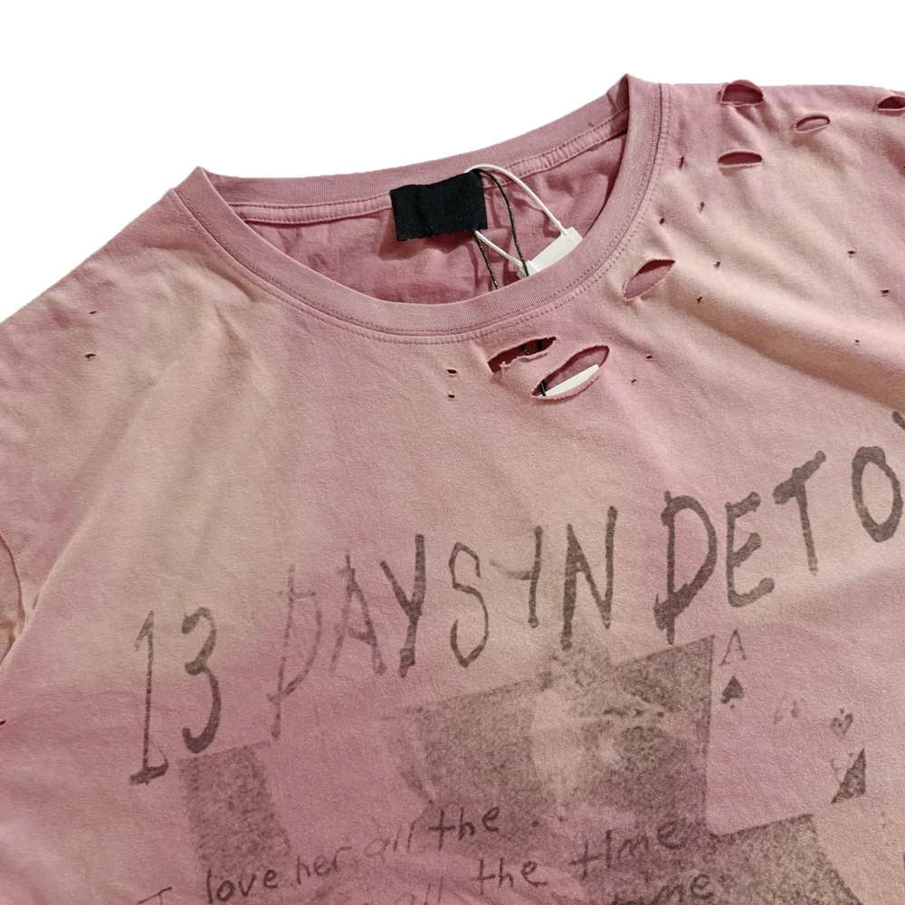 Streetwear Y2k Subculture Graphic T Shirts Hip Hop Street Style Cotton Distressed Pink Vintage Clothing Casual Short Sleeve Tees
