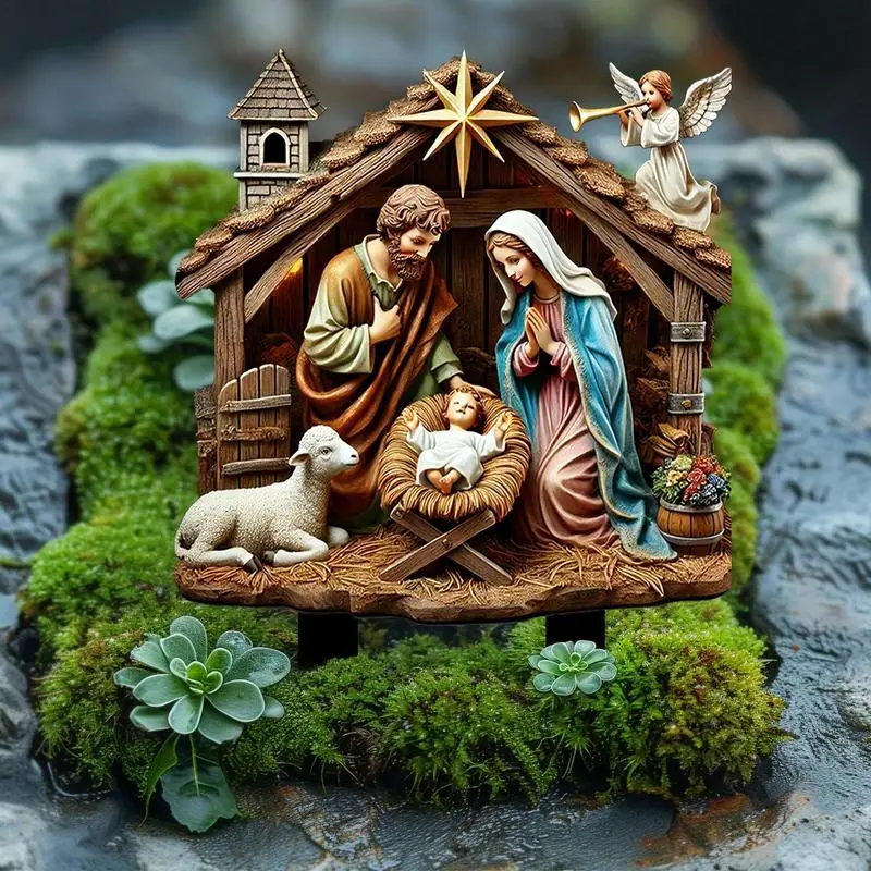 

Acrylic 2D Nativity Garden Christmas Jesus Sign Unique Yard Statue Terrace Landscape Farm Animal Garden Decoration