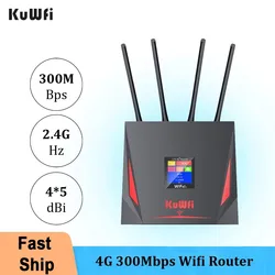 KuWfi 4G CPE Wireless Router 300Mbps LTE Router 3G 4G SIM Wifi Router with RJ45 WAN LAN Port High Speed External Antenna 10 User