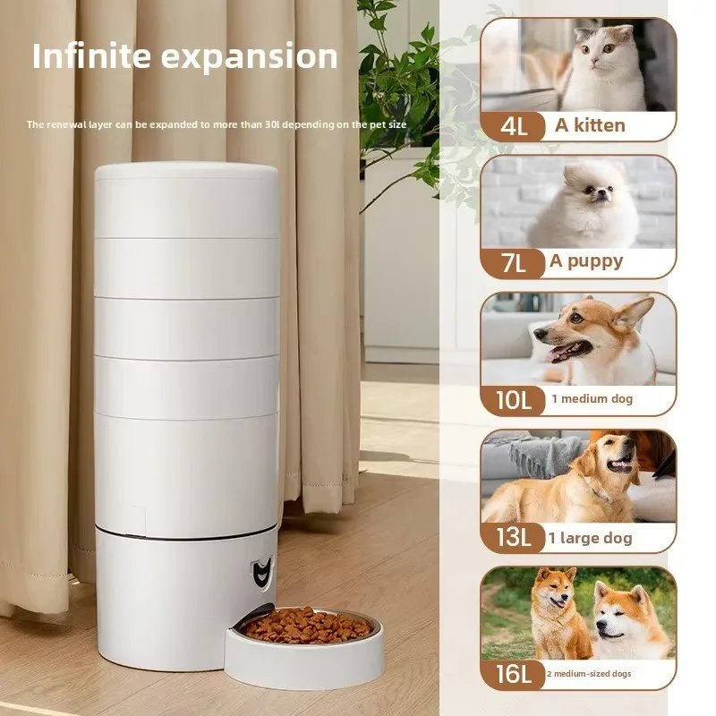 In Stock Super Large Capacity Automatic Cat Dog Feeder Remotely Controlled Timed Quantitative Expandable to 30L Made of Plastic