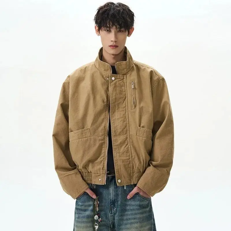 

Vintage Stand-up Collar Tooling Jacket Spring New American Short Men's Jacket Flight Suit Loose Top Men