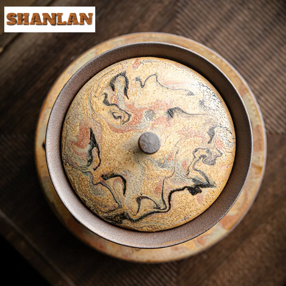 150ml Colored Mud Cover Bowl Dunhuang Oil Painting Gaiwan Handmade Tea Tureen Vintage Tea Maker Cha Kung Fu Teaware Decoration