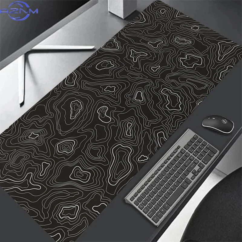 Strata Liquid Stains Black and White Mouse Pad 90x40 Topographic Big Mousepad Company Gamer Rug Deskmat Personalized Art DeskMat