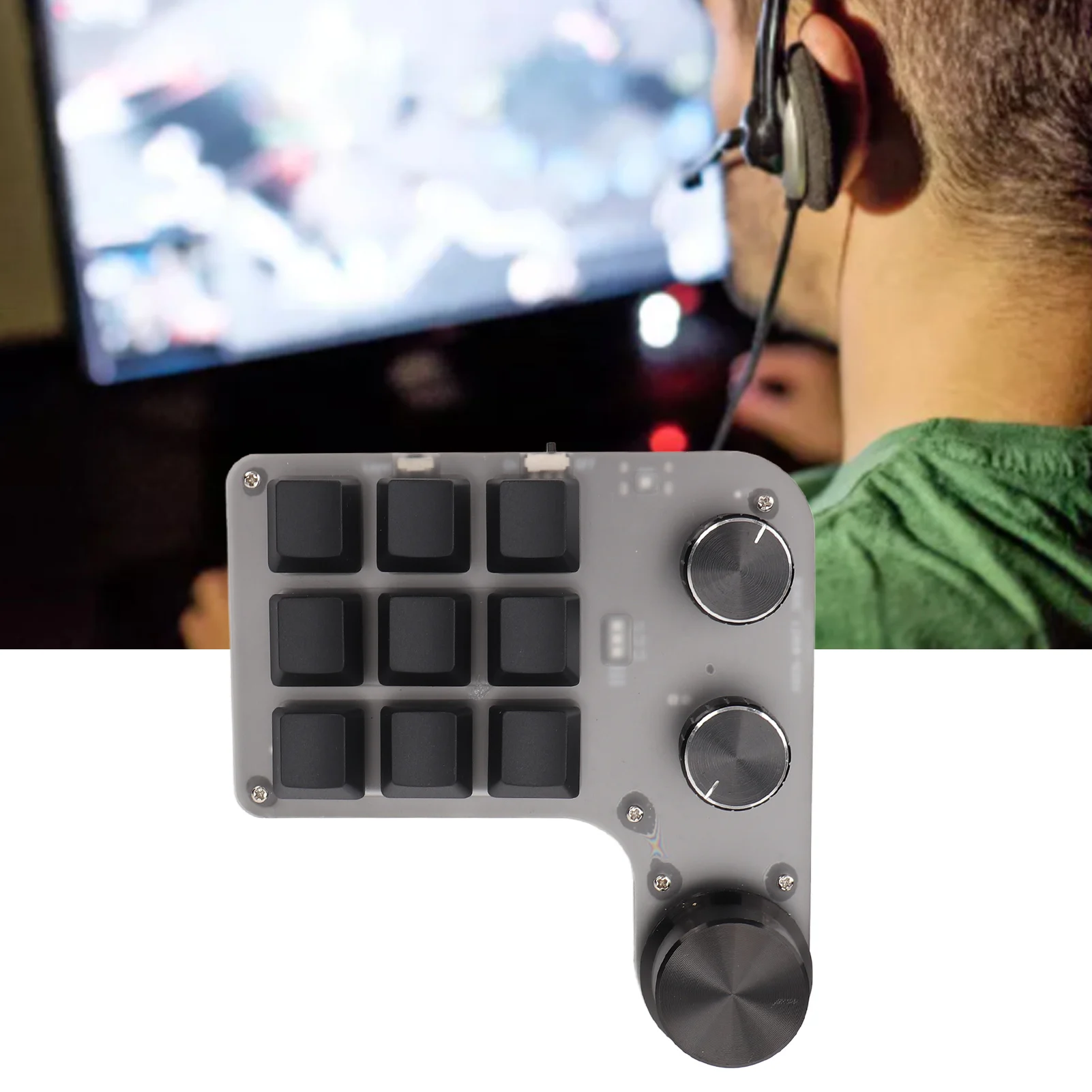 9 Key Mini Keypad Programmable Macro Keyboard 9 Keys 3 Knobs USB Bluetooth Connection OSU Gaming Keyboard for Office Music Media