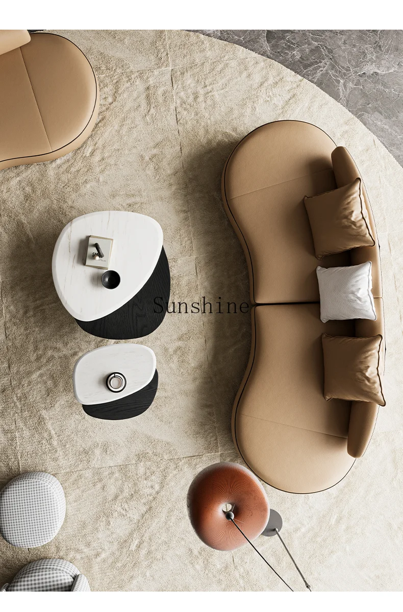 Italian minimalist natural marble special-shaped coffee table combination living room sofa special-shaped creative tea table