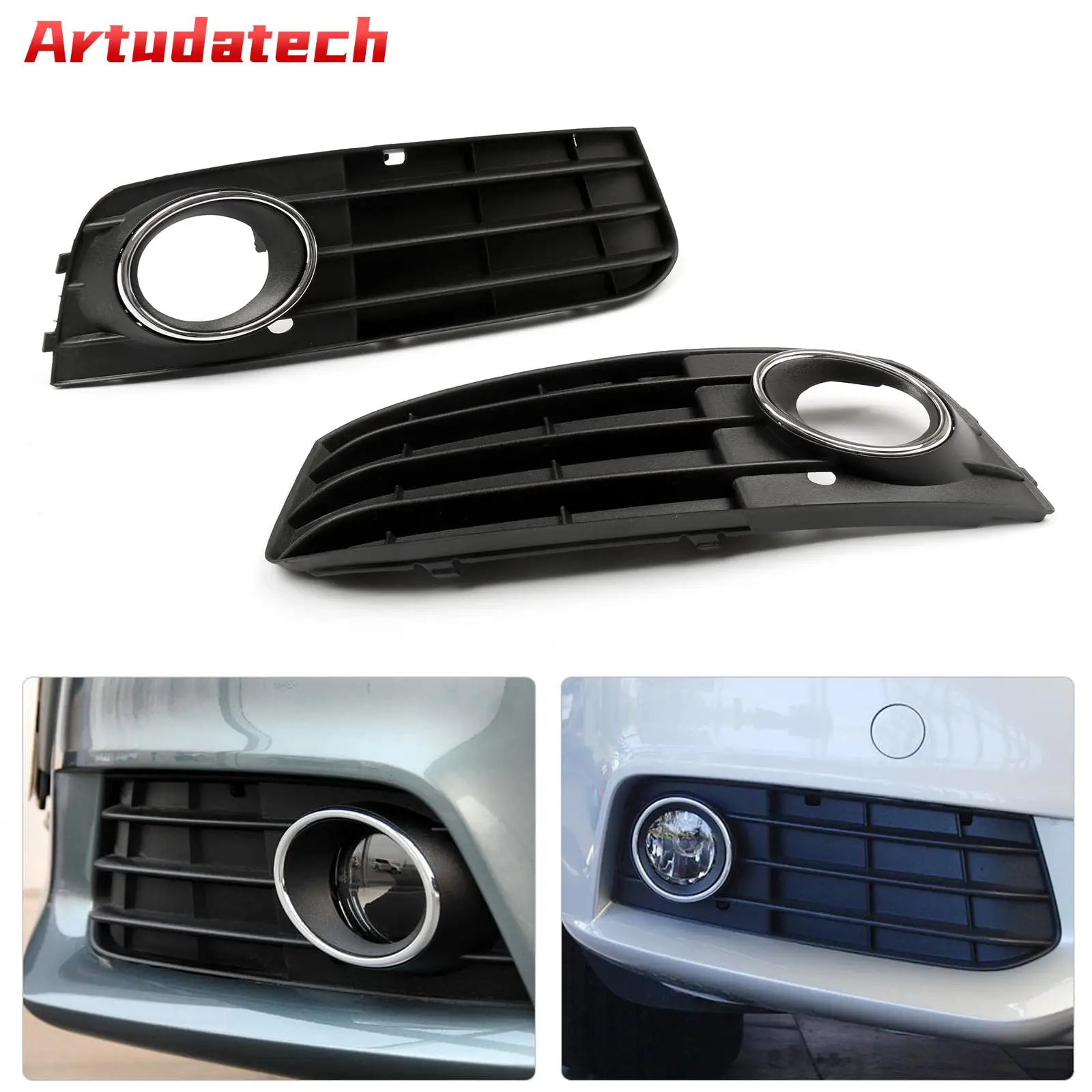 Artudatech 1 Pair Matte Black Front Bumper Fog Light Grille Cover For 09-11 Audi A4 A4L
