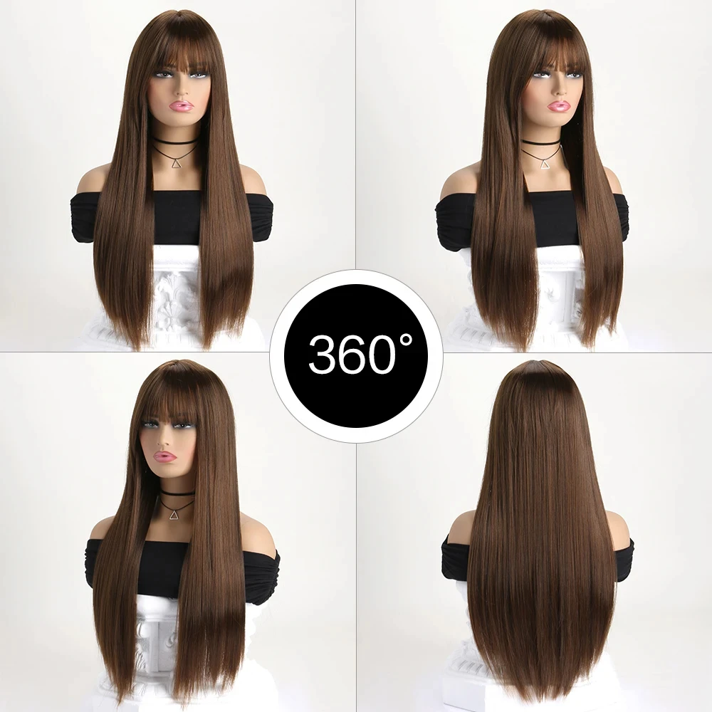 Meistverkaufte 26-Zoll-Synthetikperücke für langes glattes Haar für Halloween-Cosplay, Alltagsperücke, hitzebeständiges Haaraccessoire. – Detail 12