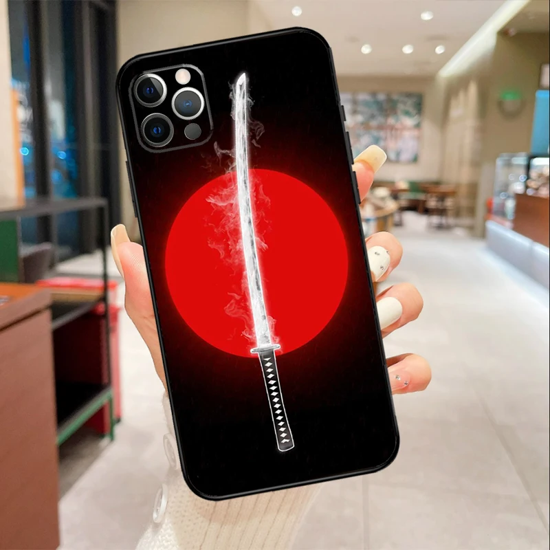 Japan Samurai Katana Case For iPhone 14 Pro Max 13 12 Mini 11 Pro Max X XS XR 7 8 Plus SE 2022 Soft Cover Funda